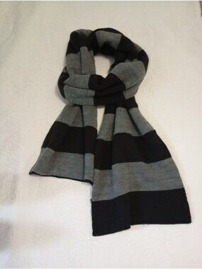 J.Crew Striped Knit Scarf Black & Gray Soft Acrylic Blend Winter Accessory